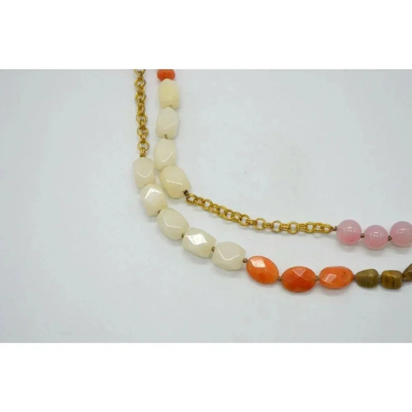 Talbots Gold Tone Pink Orange White Polished Stone - Picture 2 of 7